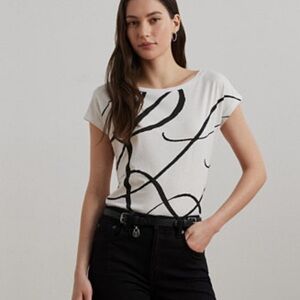 New Ralph Lauren Black and Cream Short Sleeve Tee size XL